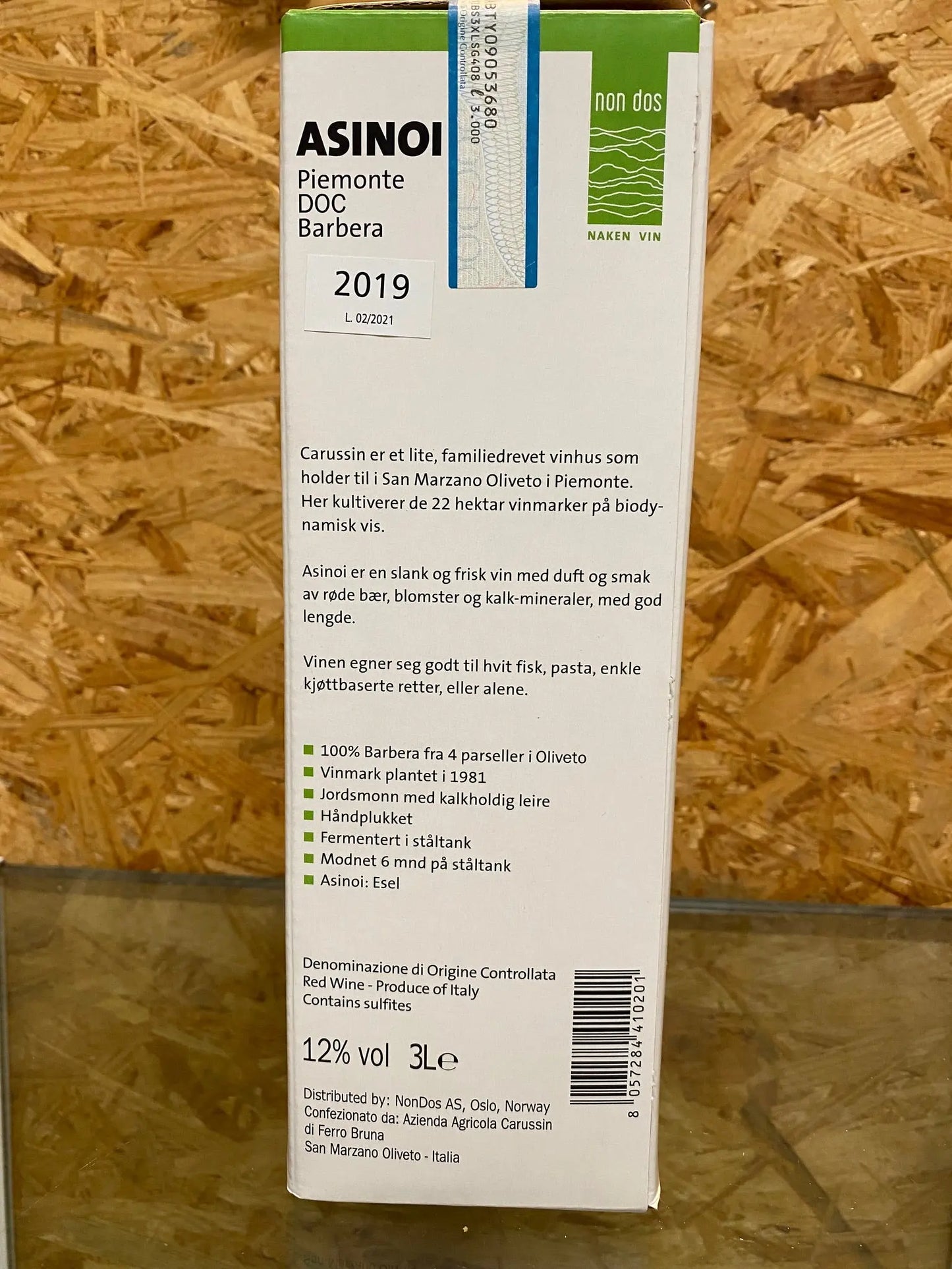 Carussin Barbera D'asti DOCG "Asinoi" 3 liter Bag in Box 2019 Sterk natuurlijk