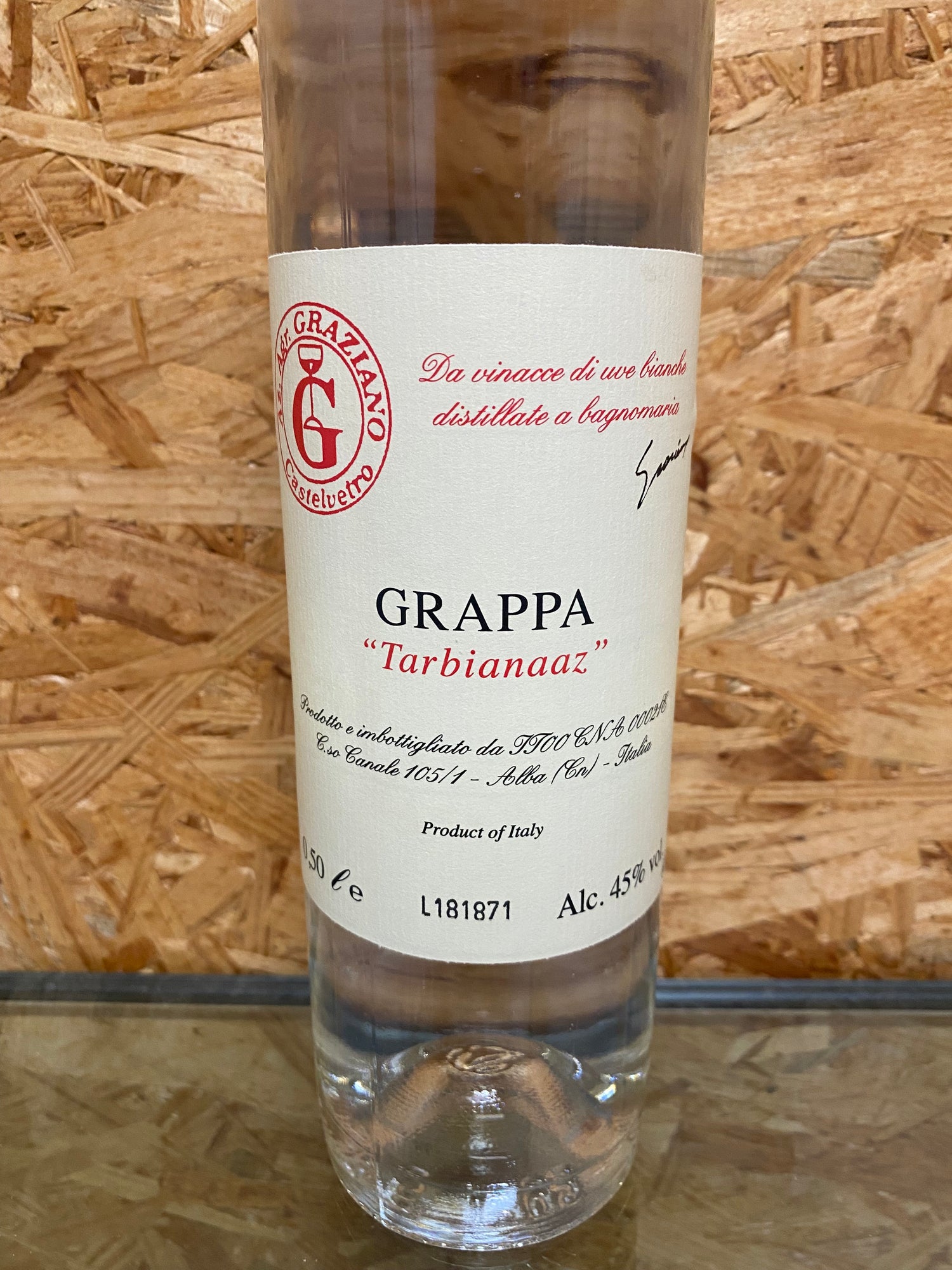 Vittorio Graziano grappa Tarbianaaz 0,50cl Sterk natuurlijk